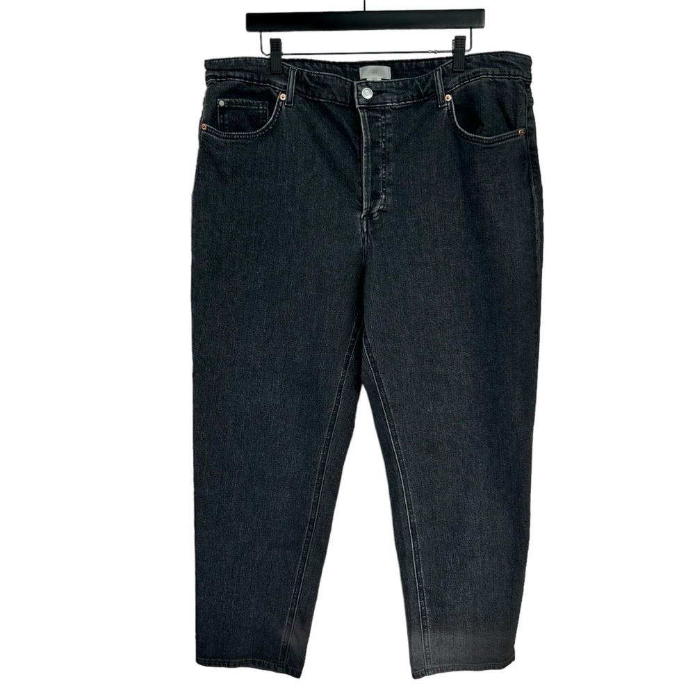 H&M Black Denim High Waist Button Fly Straight Jeans 18